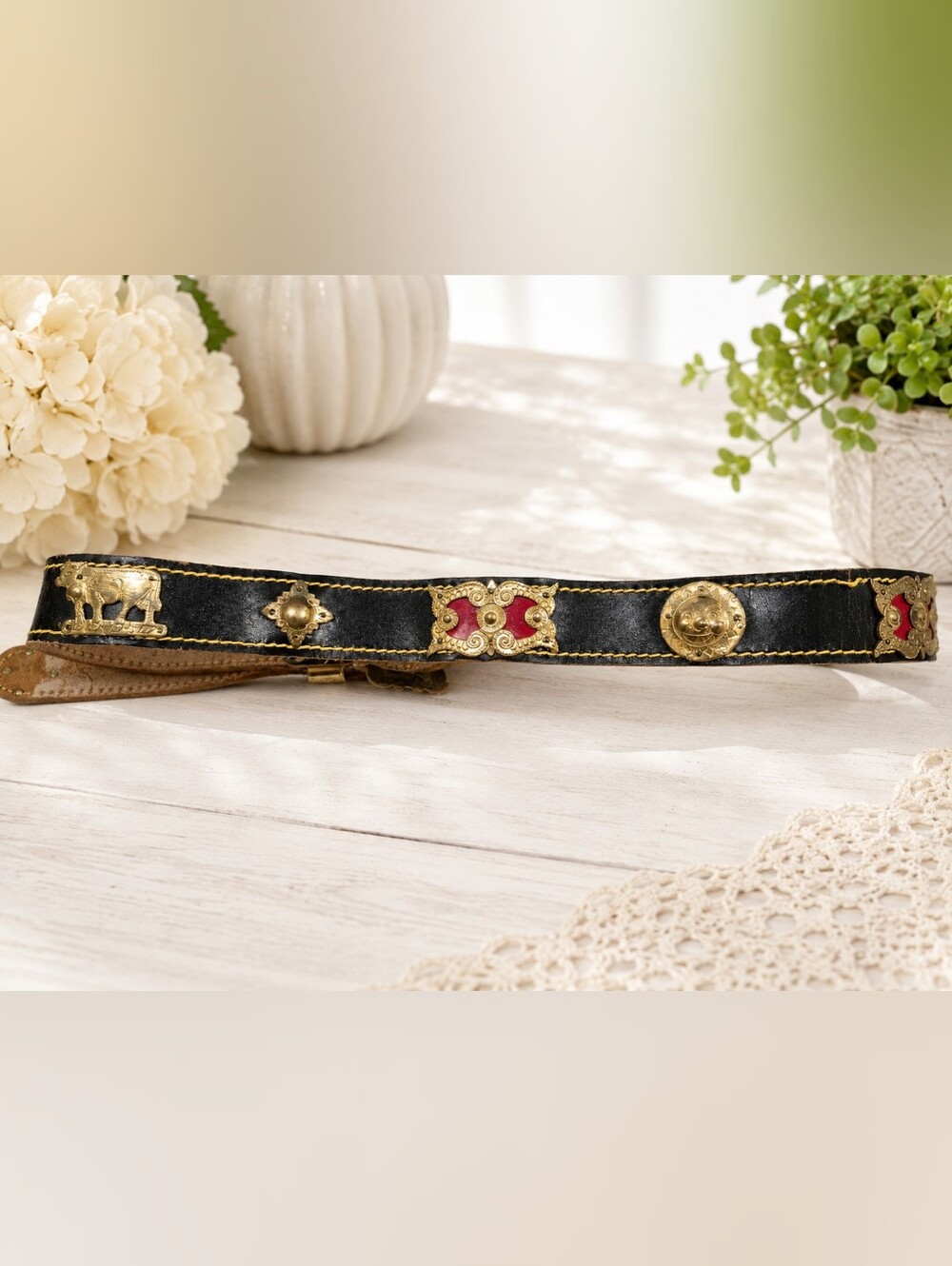 Vintage Swiss Appenzeller Chüeligurt Cow Belt | Ornate Brass Alpine Folk Art